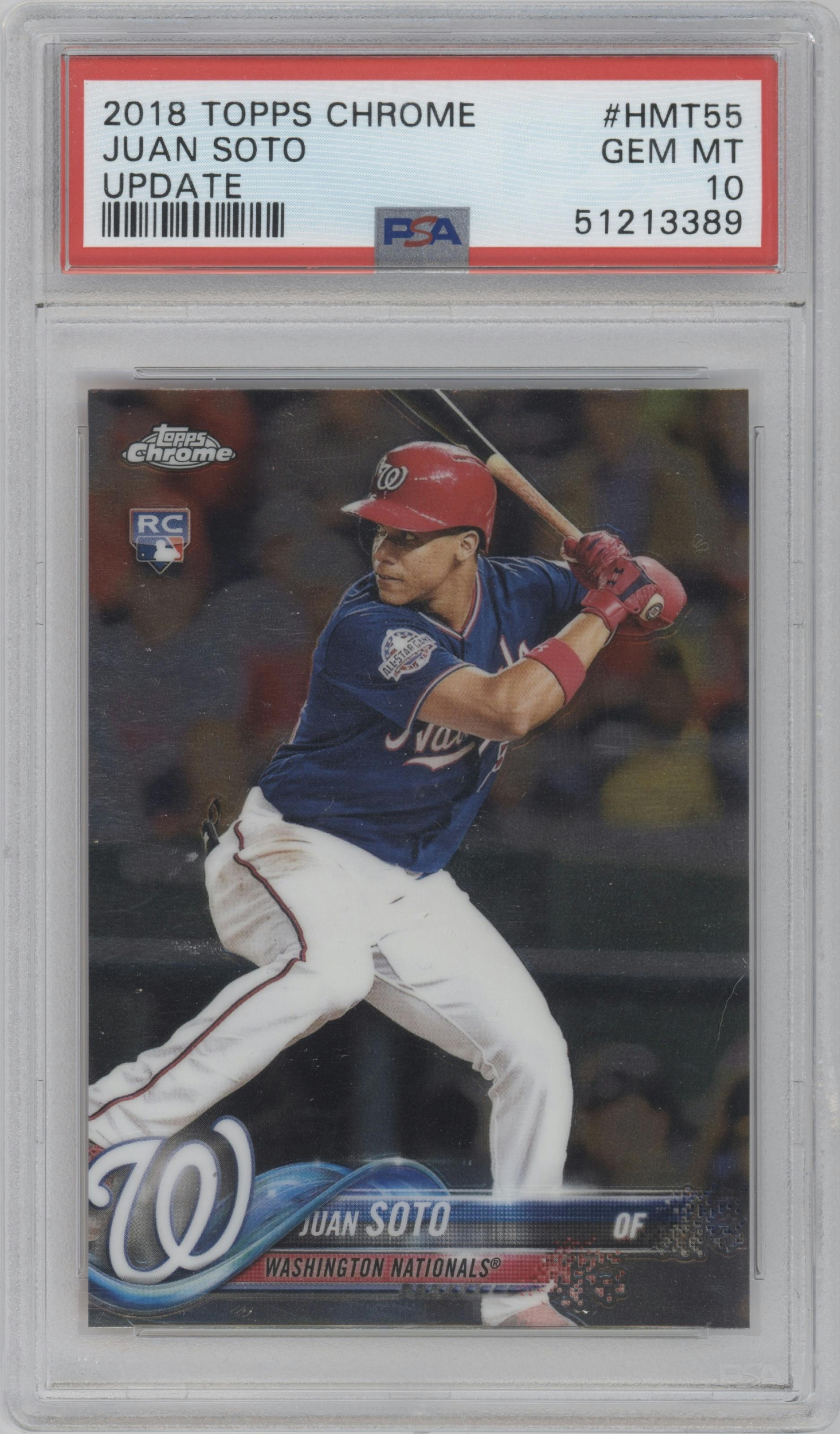 Juan Soto from the 2018 Topps Chrome Update  set graded by PSA and given an overall grade of 10.