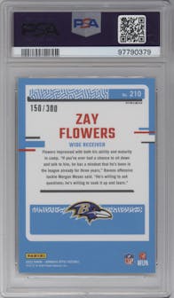 Zay Flowers from the 2023 Donruss Optic set featuring a Wave parallel graded by PSA and given an overall grade of 10.