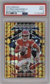 Patrick Mahomes II from the 2023 Panini Mosaic set featuring a Reactive Yellow parallel graded by PSA and given an overall grade of 9.