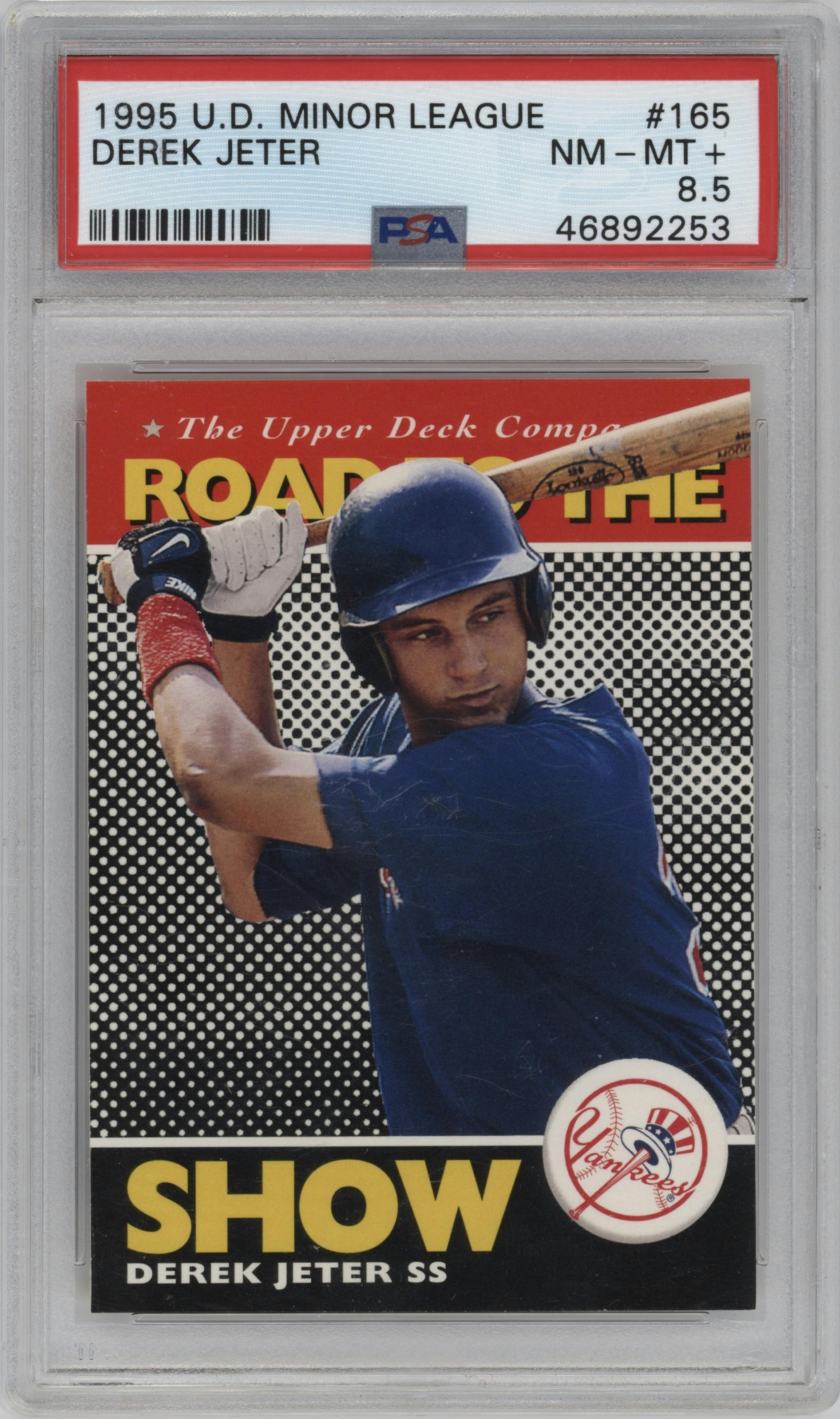 Derek Jeter from the 1995 Upper Deck Minor League set graded by PSA and given an overall grade of 8.5.