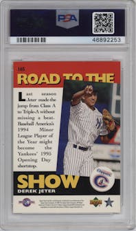 Derek Jeter from the 1995 Upper Deck Minor League set graded by PSA and given an overall grade of 8.5.