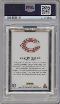 Justin Fields from the 2023 Panini Obsidian set graded by PSA and given an overall grade of 10.