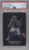 Justin Fields from the 2023 Panini Obsidian set graded by PSA and given an overall grade of 10.