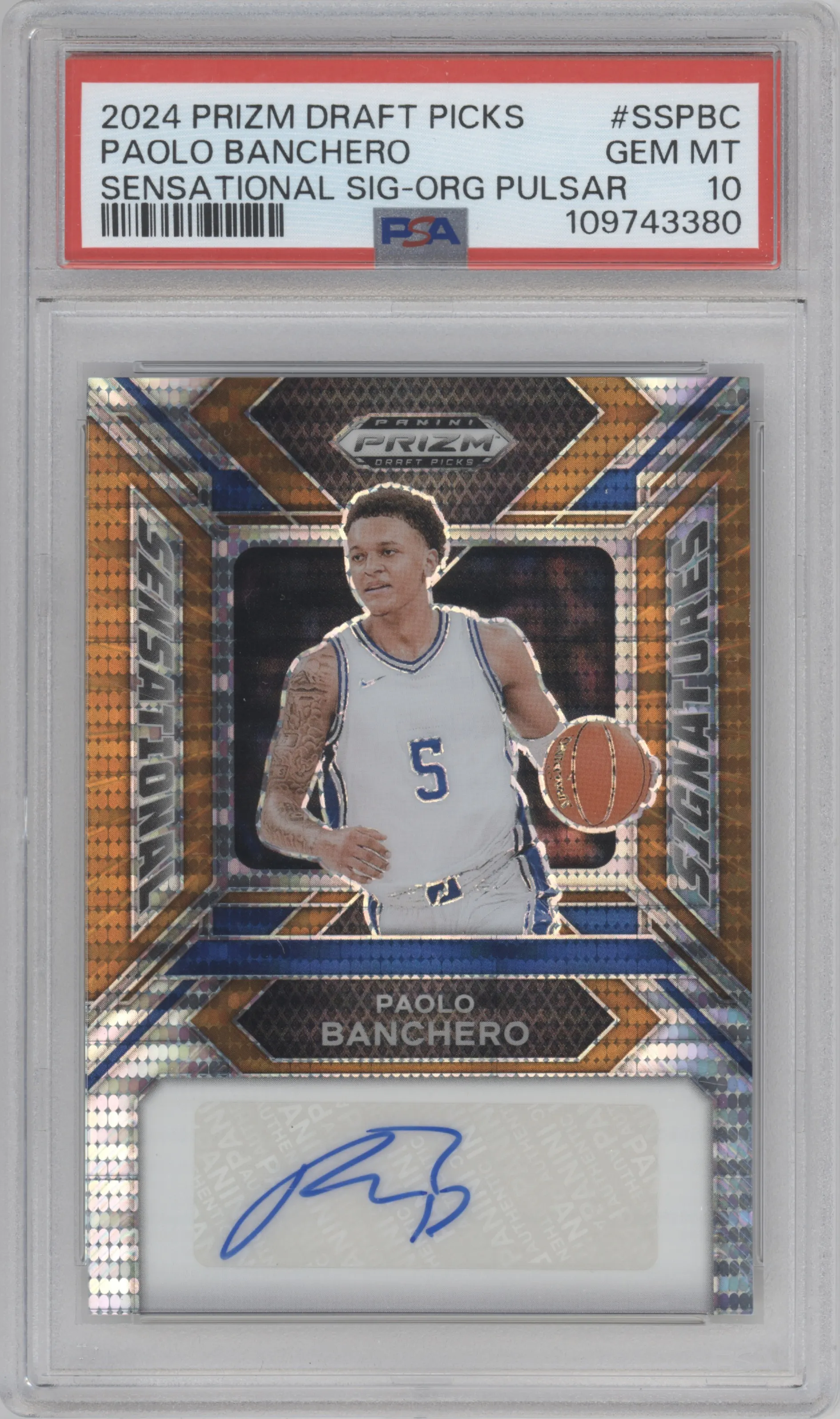 2024 Panini Prizm Draft Picks Sensational Sig. Paolo Banchero Orange Pulsar Prizm PSA 10