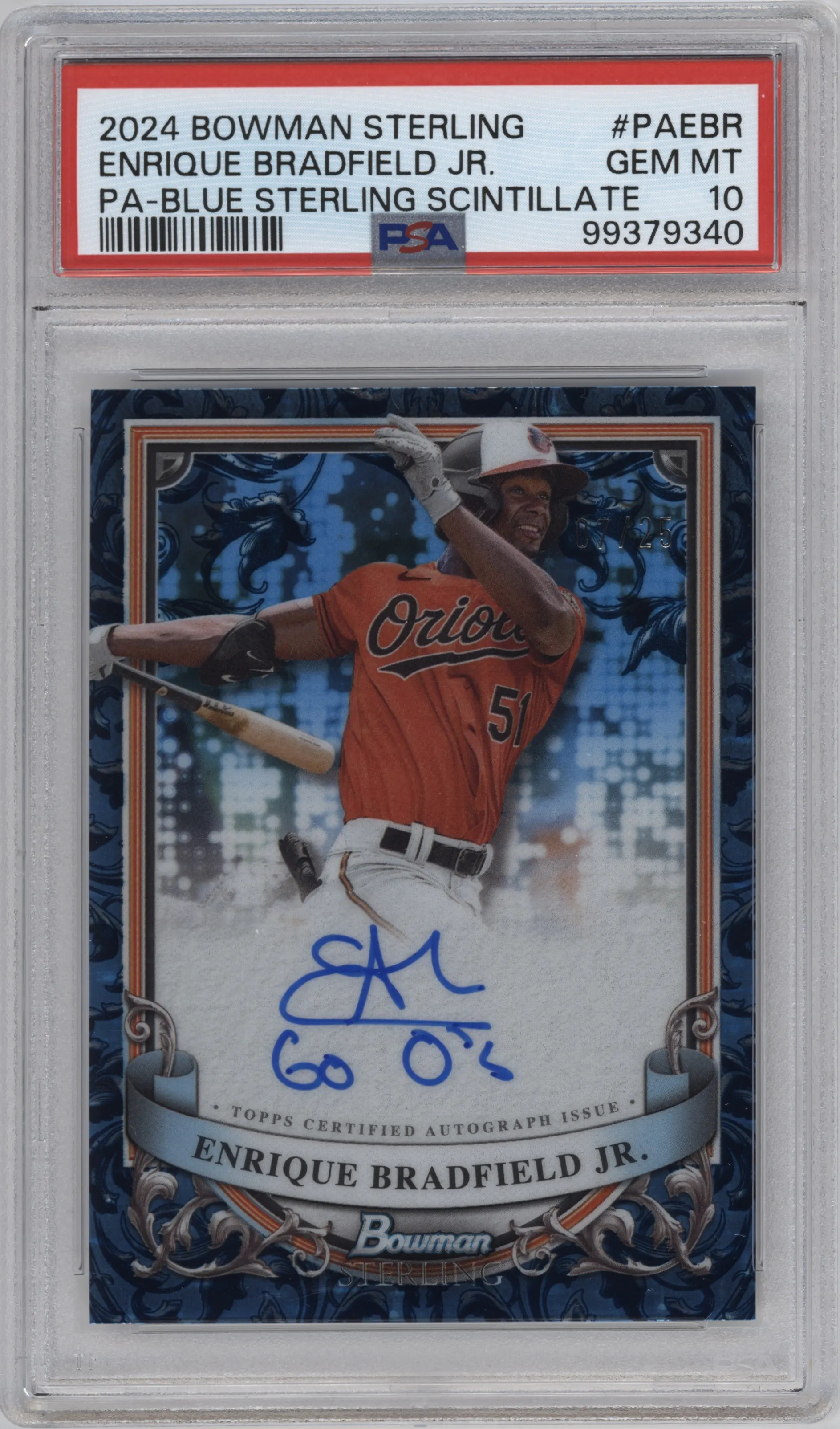 2024 Bowman Sterling Pros.Auto Enrique Bradfield Jr. Blue Sterling Scintillate PSA 10