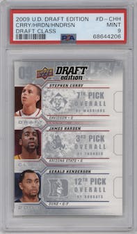 Stephen Curry/James Harden/Gerald Henderson from the 2009-10 UD Draft Edition set graded by PSA and given an overall grade of 9.