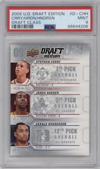 Stephen Curry/James Harden/Gerald Henderson from the 2009-10 UD Draft Edition set graded by PSA and given an overall grade of 9.