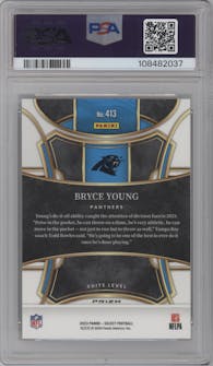 Bryce Young from the 2023 Panini Select set featuring a Dragon Scale parallel graded by PSA and given an overall grade of 10.