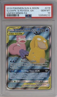 Slowpoke/Psyduck GX from the 2019 Pokemon S&M  set graded by PSA and given an overall grade of 10.