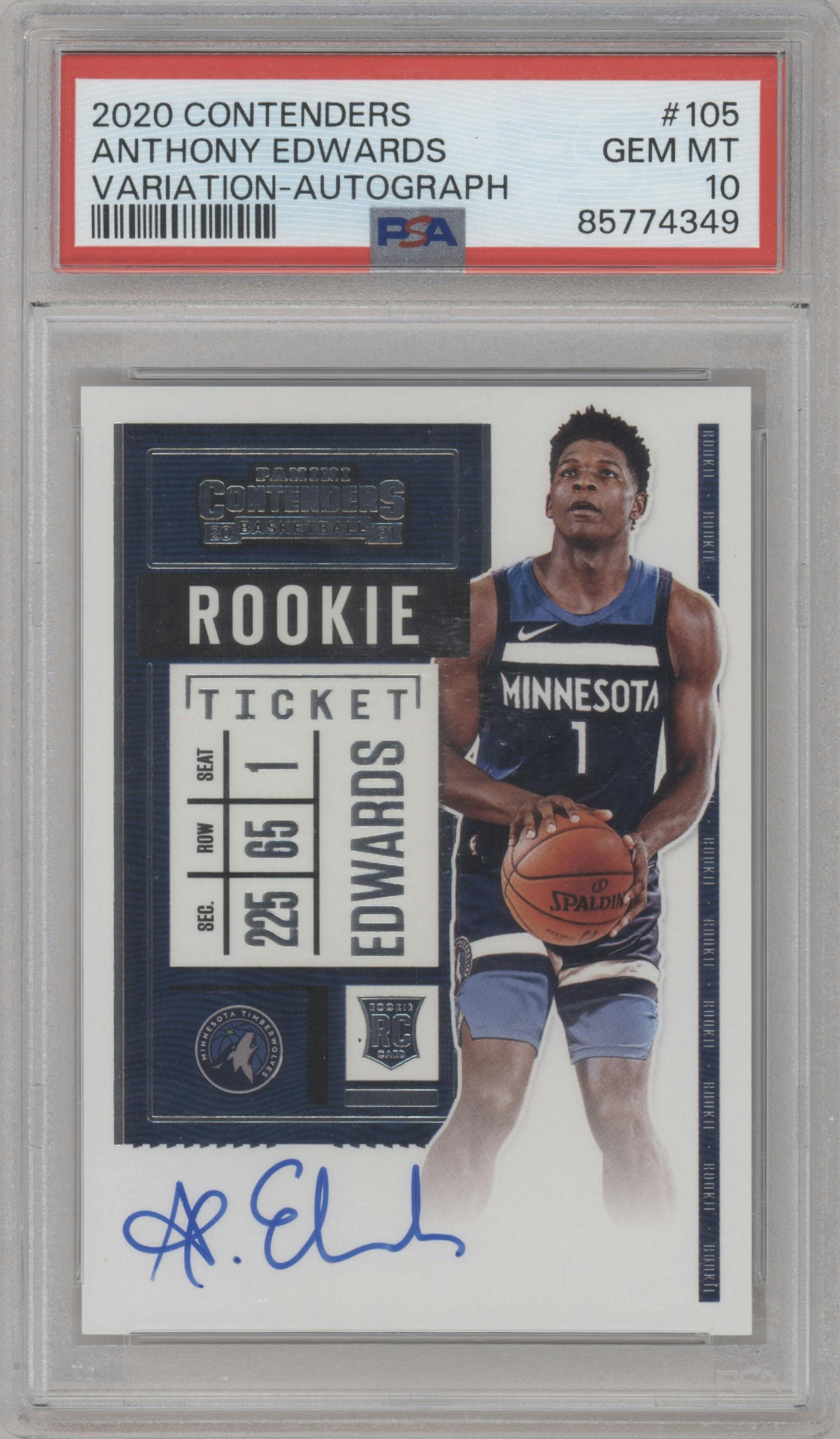 Anthony Edwards from the 2020-21 Panini Contenders set graded by PSA and given an overall grade of 10.