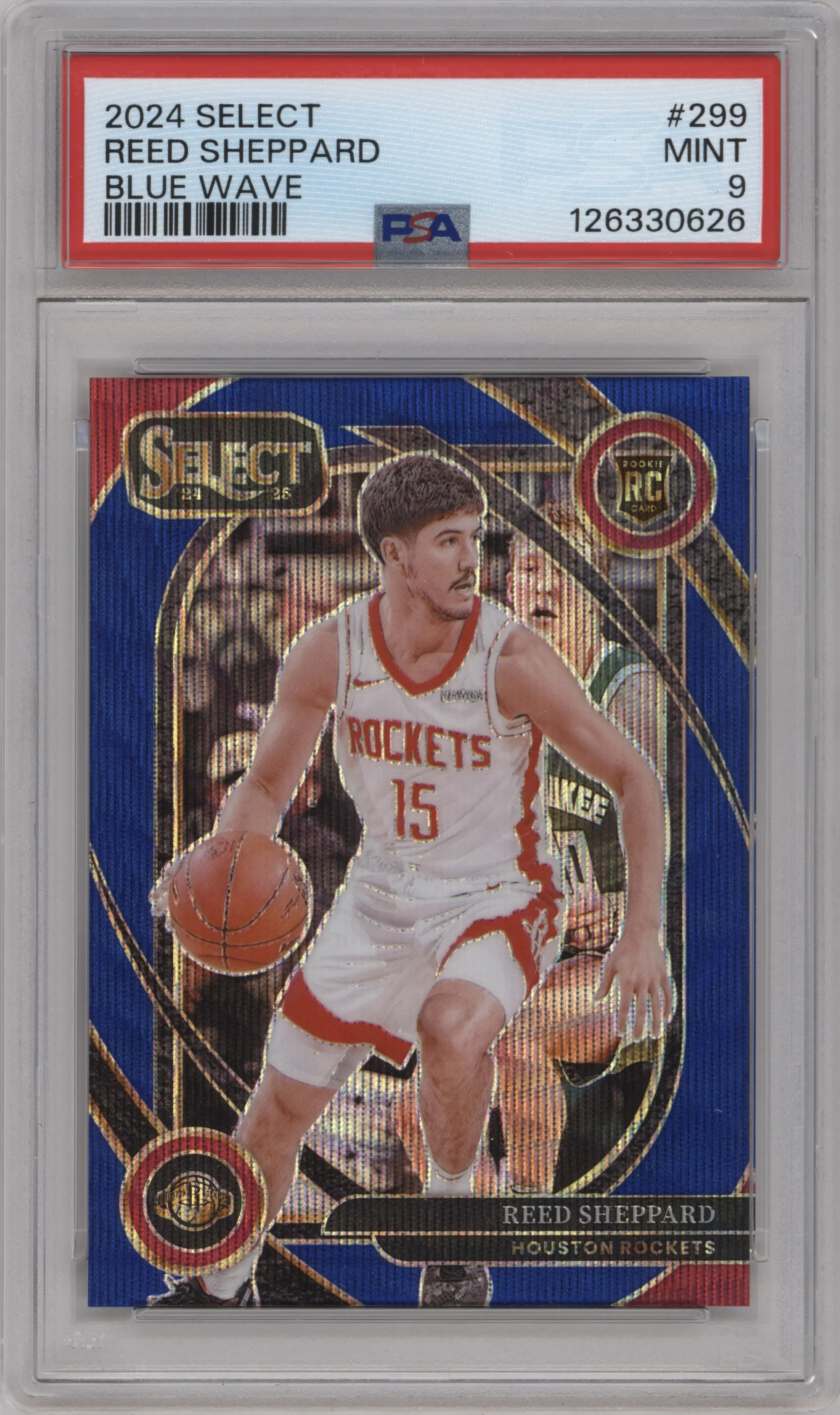2024 Panini Select Courtside Reed Sheppard Blue Wave #299 PSA 9