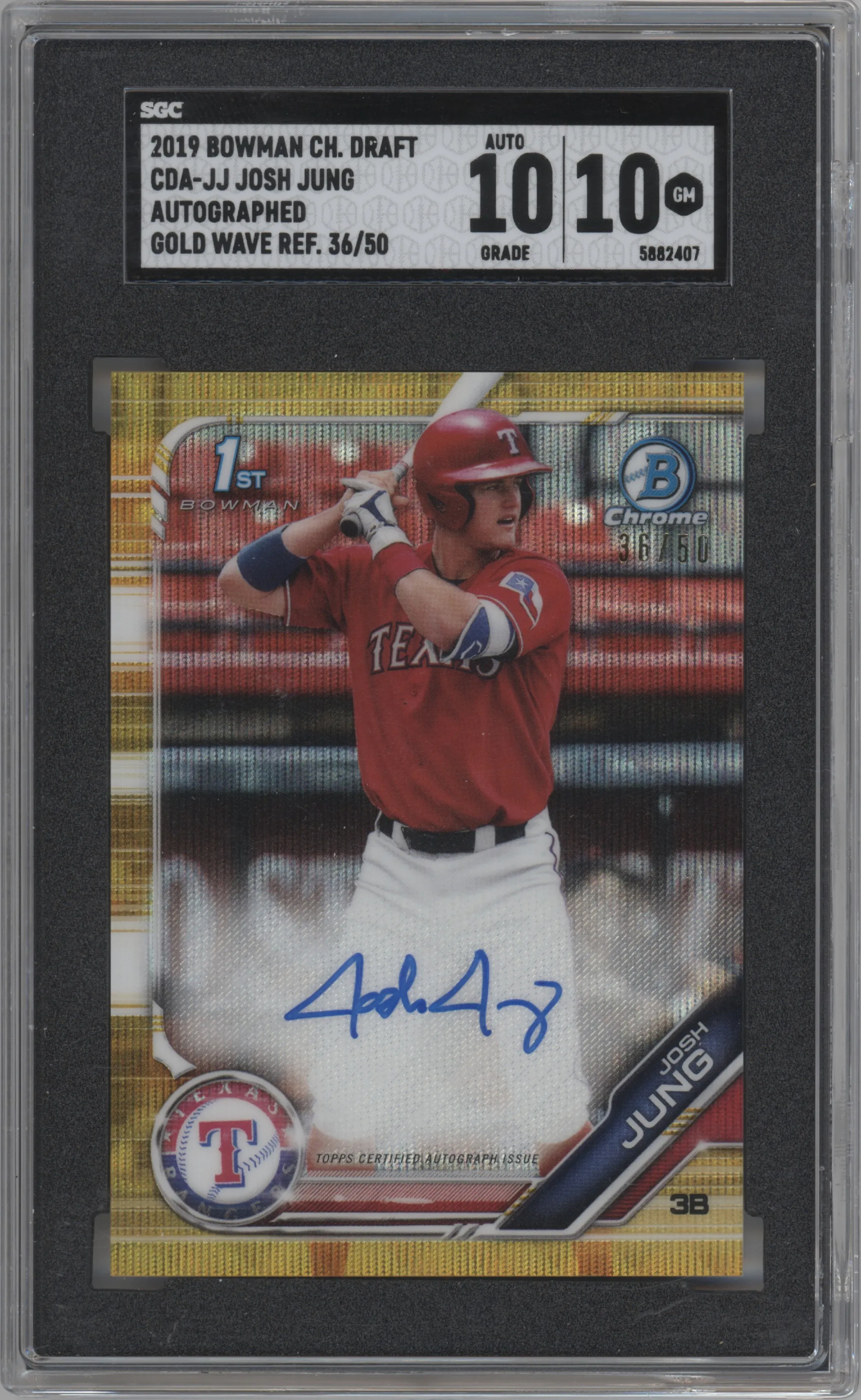 2019 Bowman Draft Chr.DP Auto Josh Jung Gold Wave Refractor #CDA-JJ SGC 10