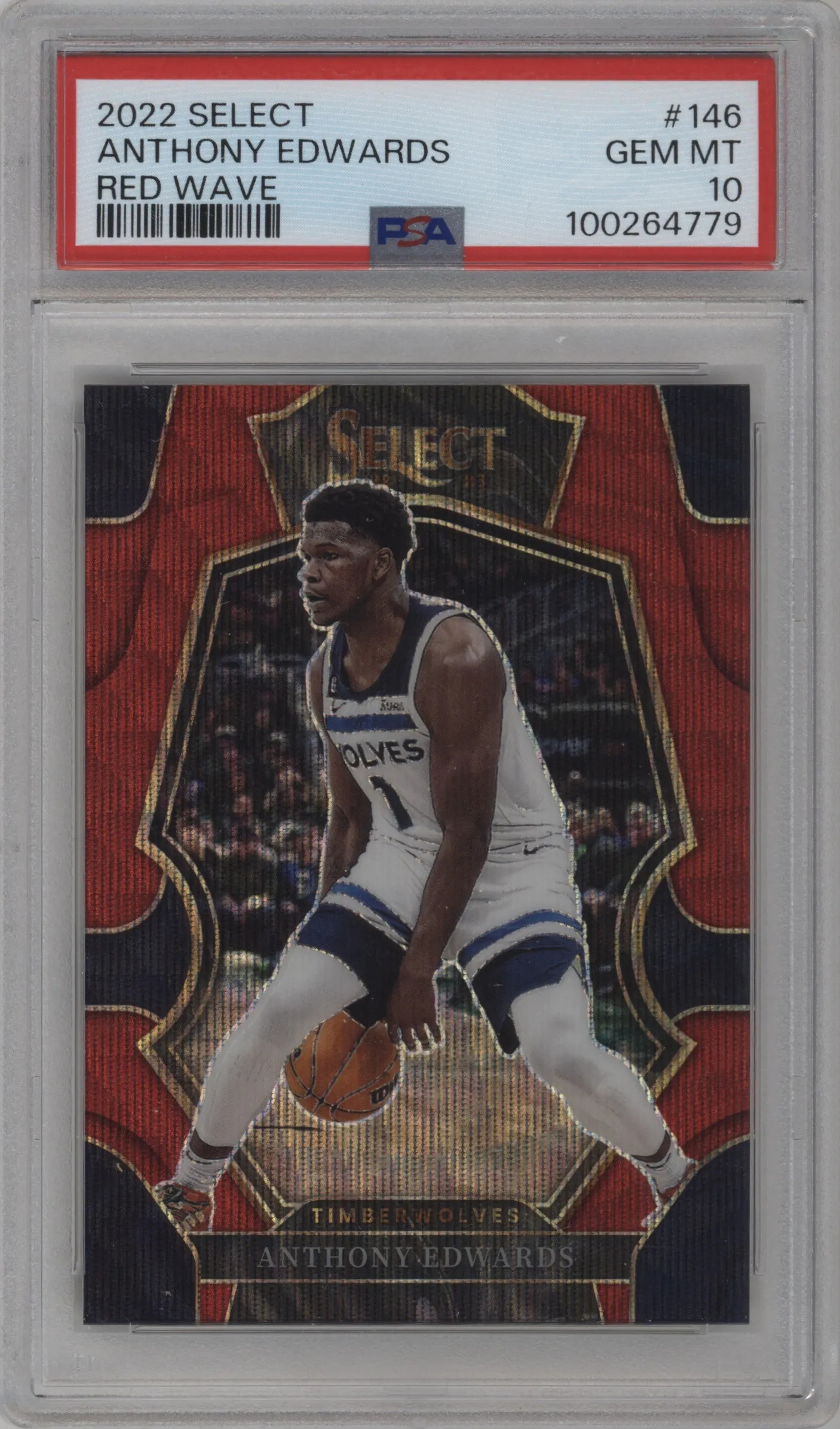 2022 Panini Select Pre.Lvl. Anthony Edwards Red Wave #146 PSA 10