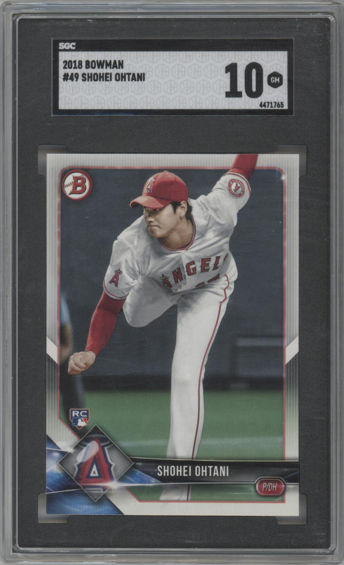 Shohei Ohtani from the 2018 Bowman set graded by SGC and given an overall grade of 10.