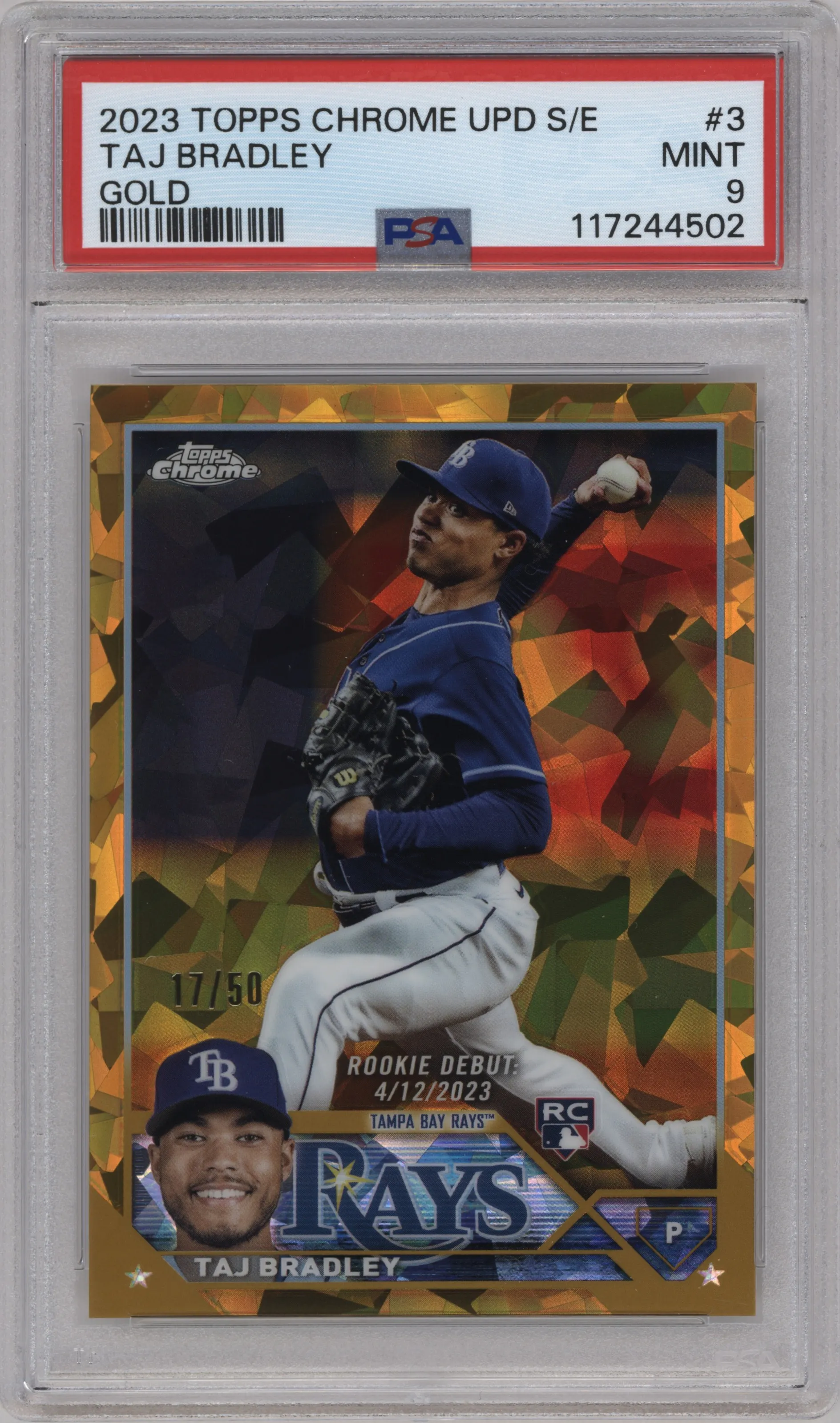 2023 Topps Chrome Update Series Sapphire Edition Taj Bradley Gold #USCS3 PSA 9