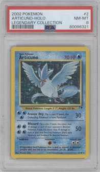Articuno from the 2002 Pokemon  set graded by PSA and given an overall grade of 8.