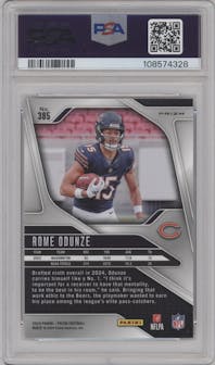 Rome Odunze from the 2024 Panini Prizm set featuring a Silver Prizm parallel graded by PSA and given an overall grade of 9.