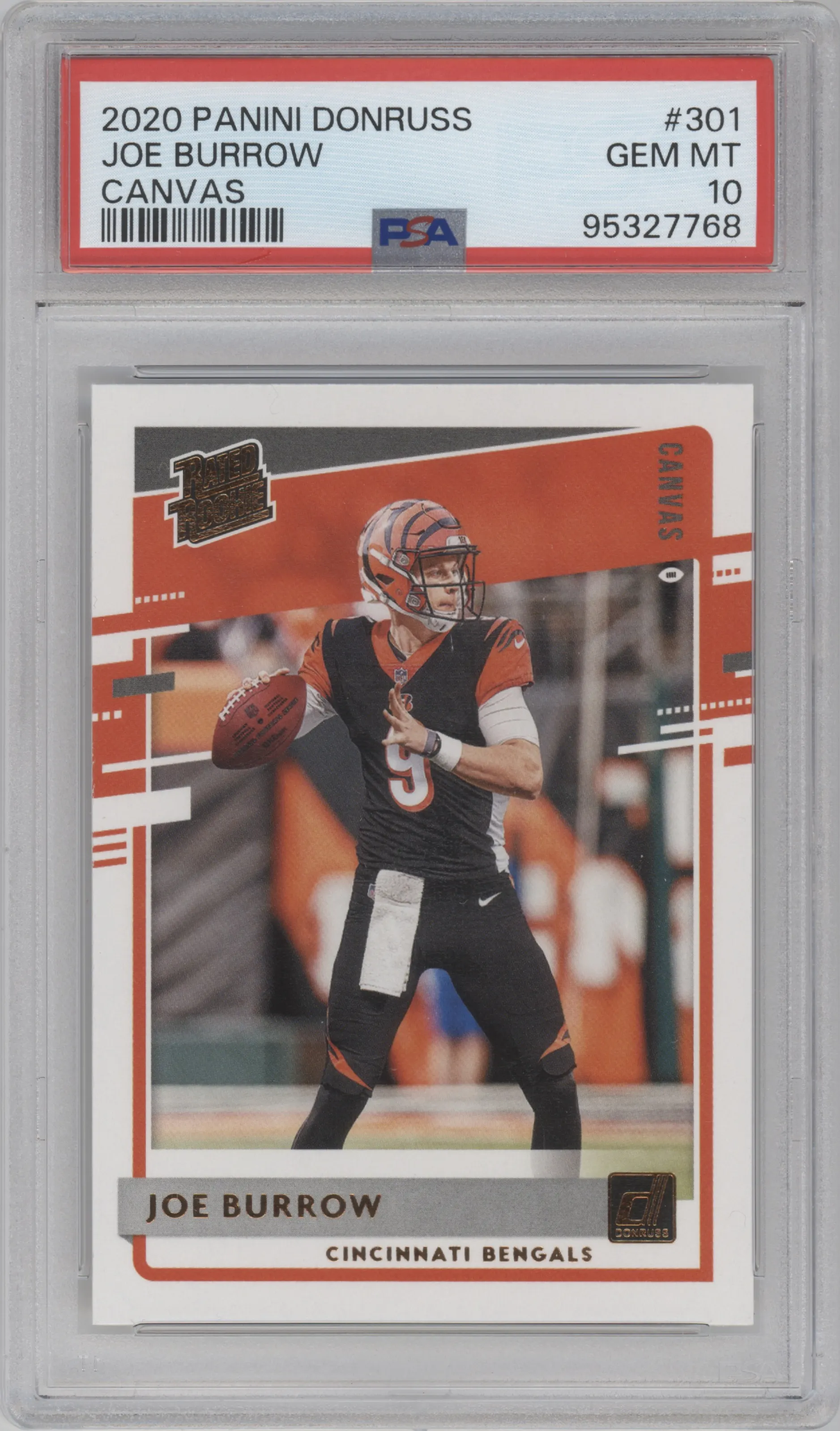 2020 Panini Donruss Rated Rookie Joe Burrow Canvas #301 PSA 10