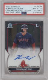 Roman Anthony from the 2023 Bowman  set graded by PSA and given an overall grade of 10.
