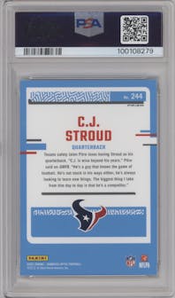 C.J. Stroud from the 2023 Donruss Optic set featuring a Hyper Blue parallel graded by PSA and given an overall grade of 10.