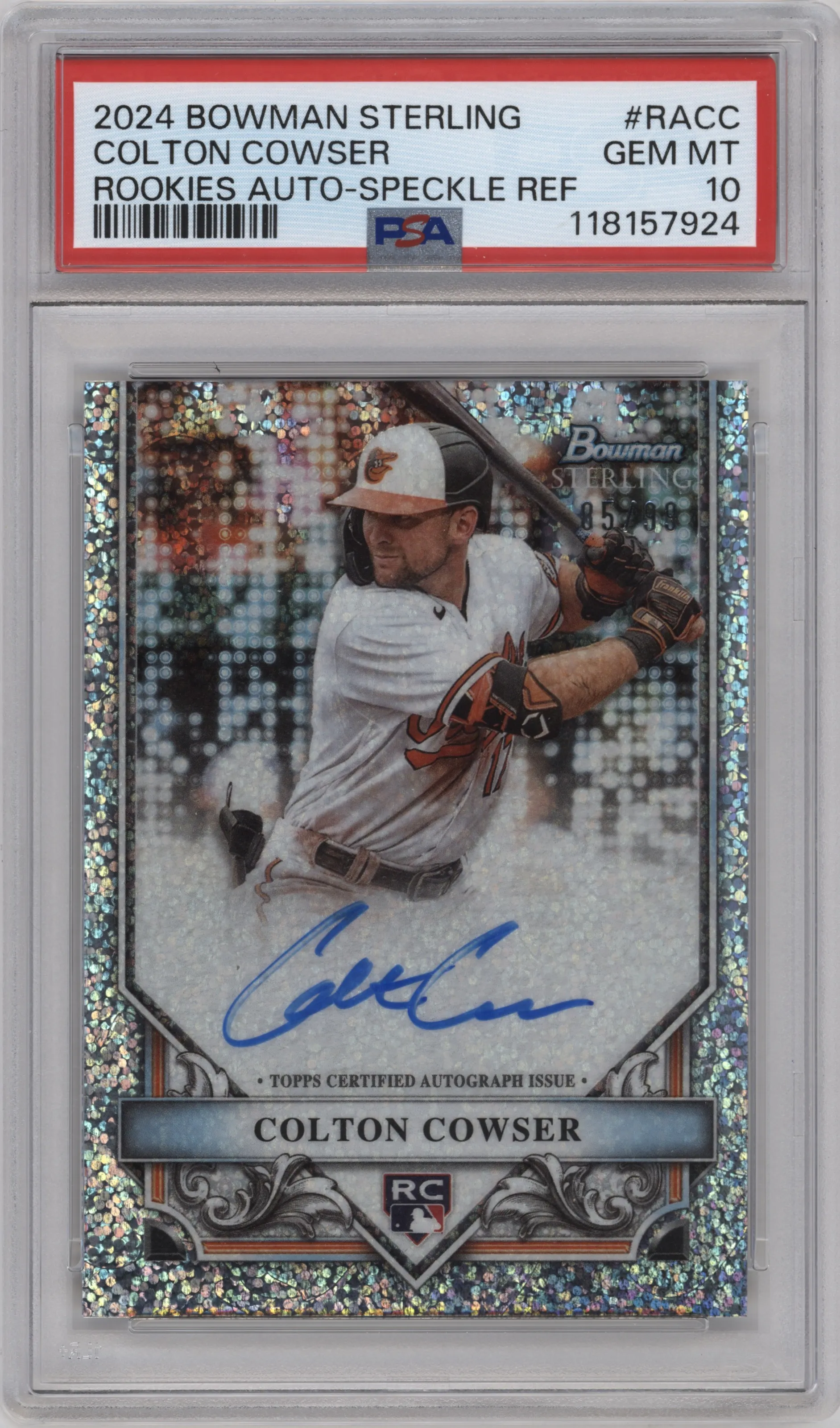 2024 Bowman Sterling Rke.Auto Colton Cowser Speckle Refractor PSA 10