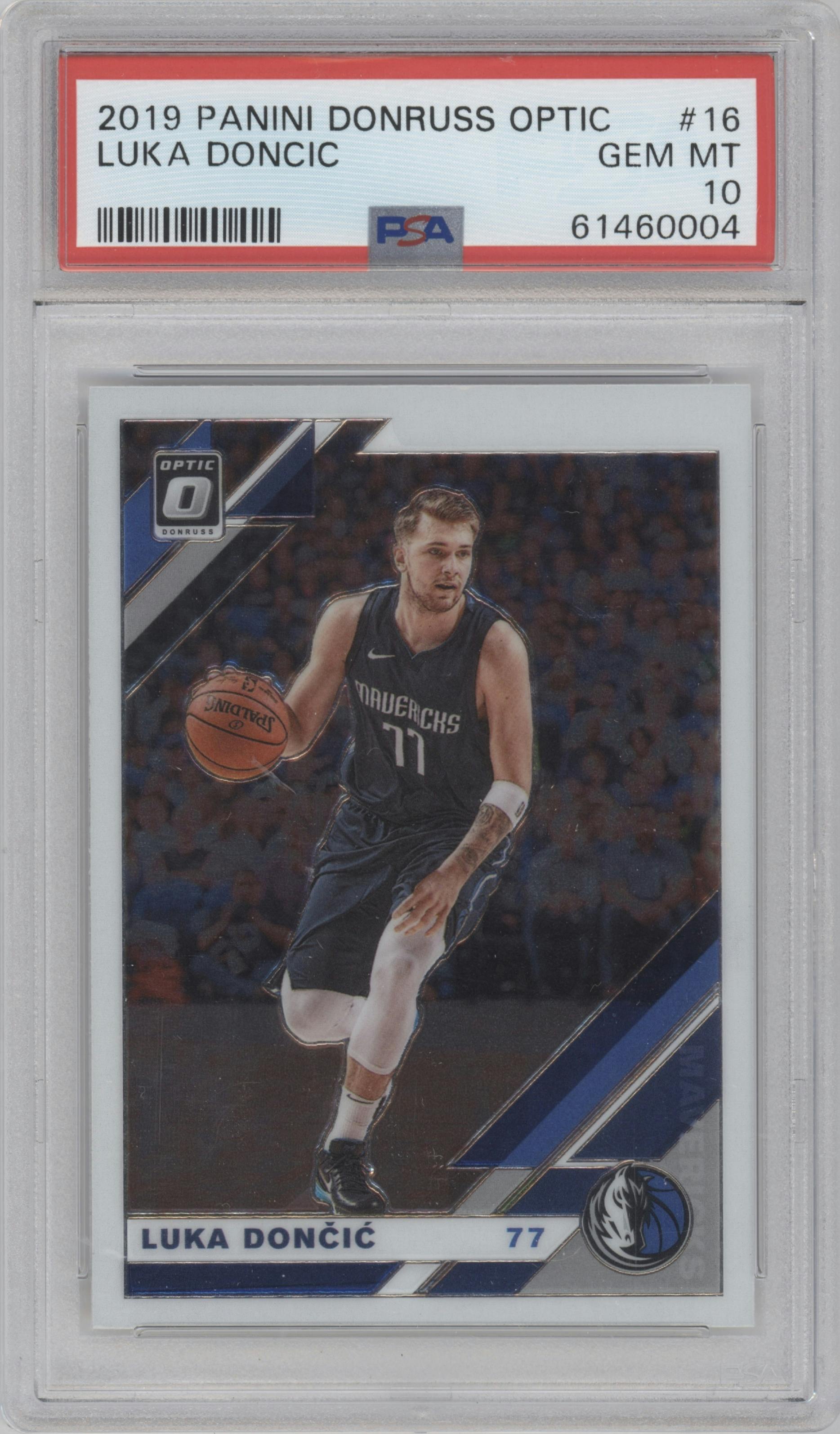 Luka Doncic from the 2019-20 Panini Donruss Optic set graded by PSA and given an overall grade of 10.