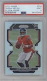 Justin Fields from the 2021 Panini Prizm set featuring a Silver Prizm parallel graded by PSA and given an overall grade of 9.