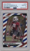 Marvin Harrison Jr. from the 2024 Panini Prizm set featuring a Red White Blue Prizm parallel graded by PSA and given an overall grade of 10.
