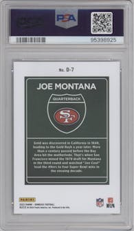 Joe Montana from the 2023 Panini Donruss set graded by PSA and given an overall grade of 10.