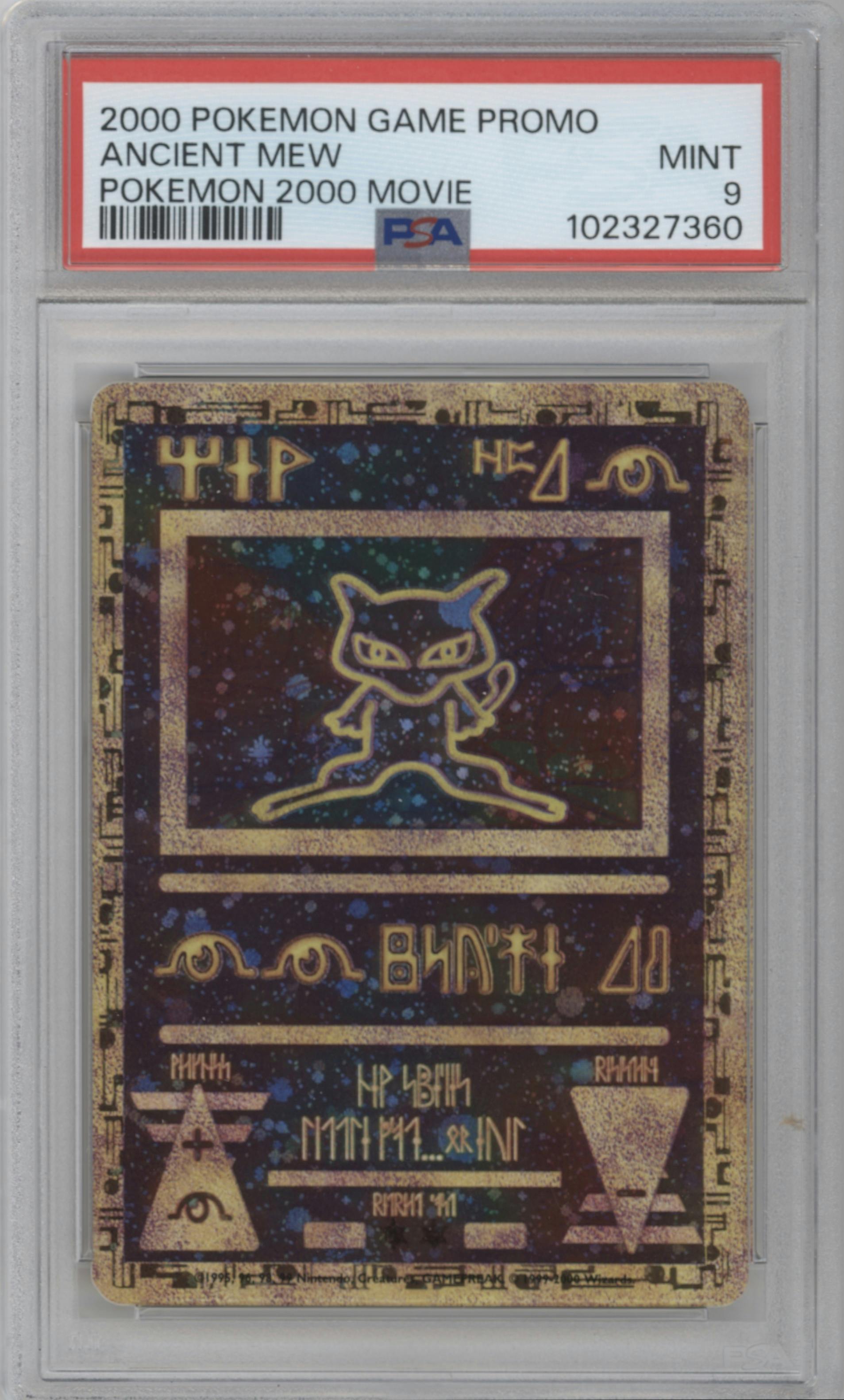 Ancient Mew from the 2000 Pokemon set graded by PSA and given an overall grade of 9.