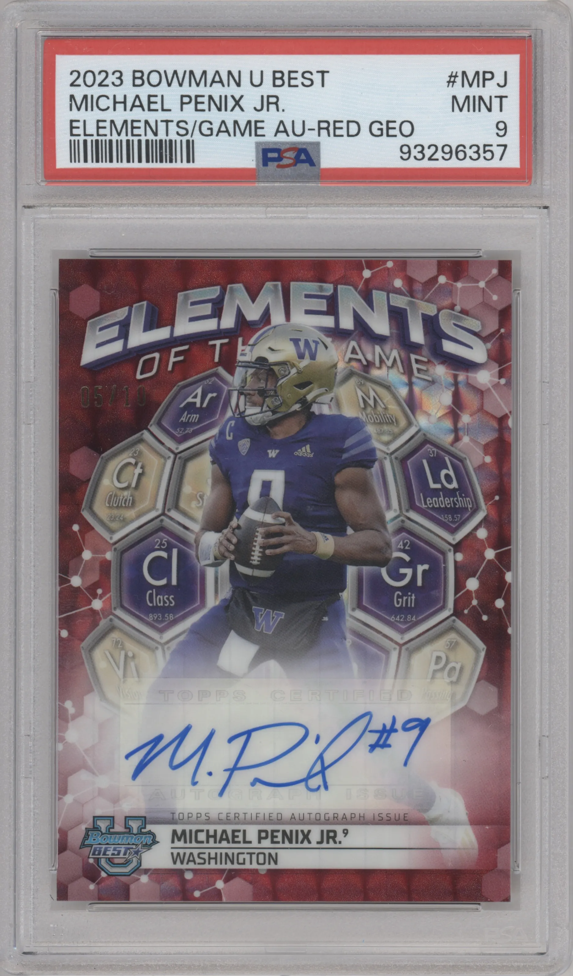2023 Bowman University's Best EOTG Auto Michael Penix Jr. Red Geometric #ETGA-MPJ PSA 9