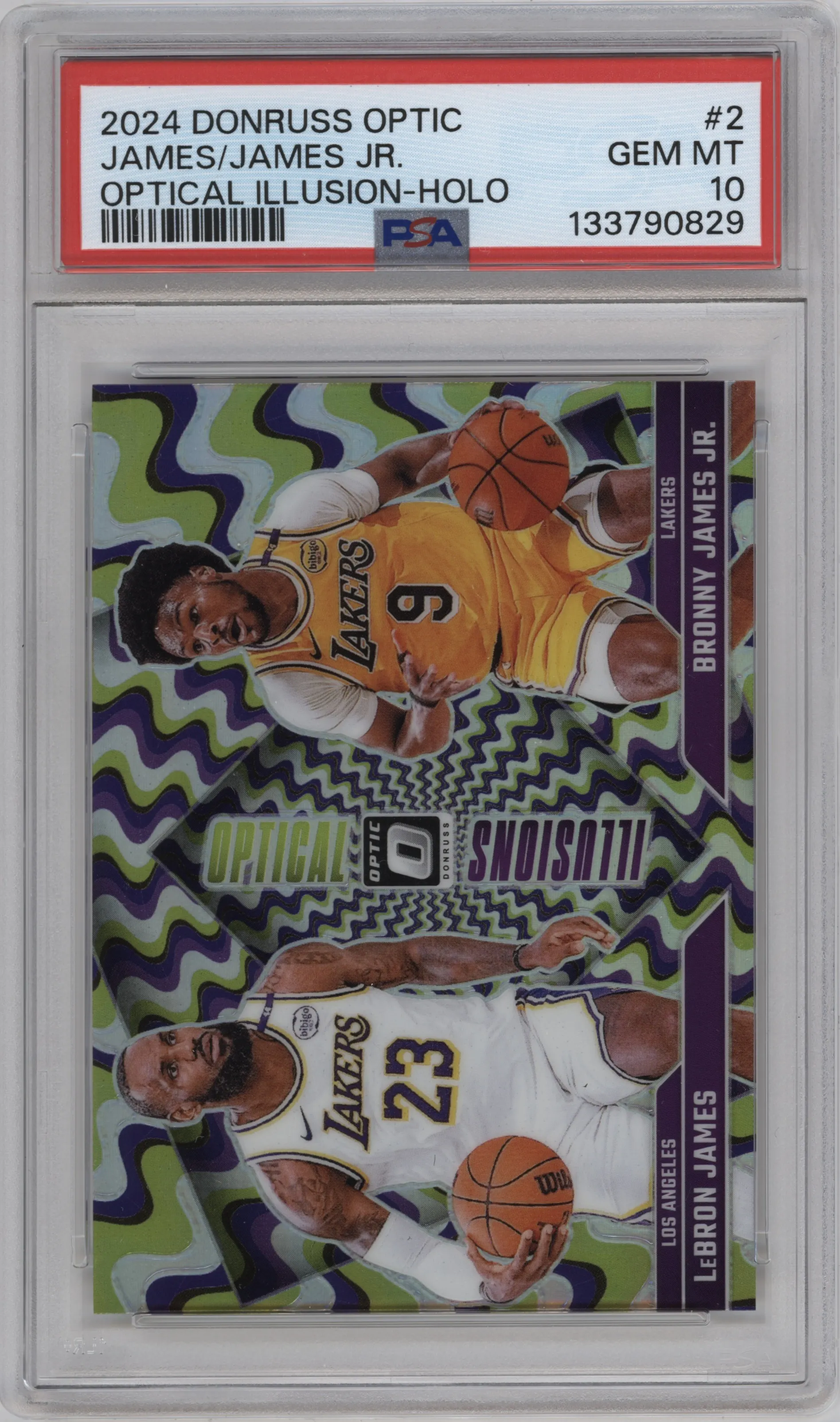 2024 Donruss Optic Opt.Illusions LeBron James/Bronny James Jr. Holo #2 PSA 10