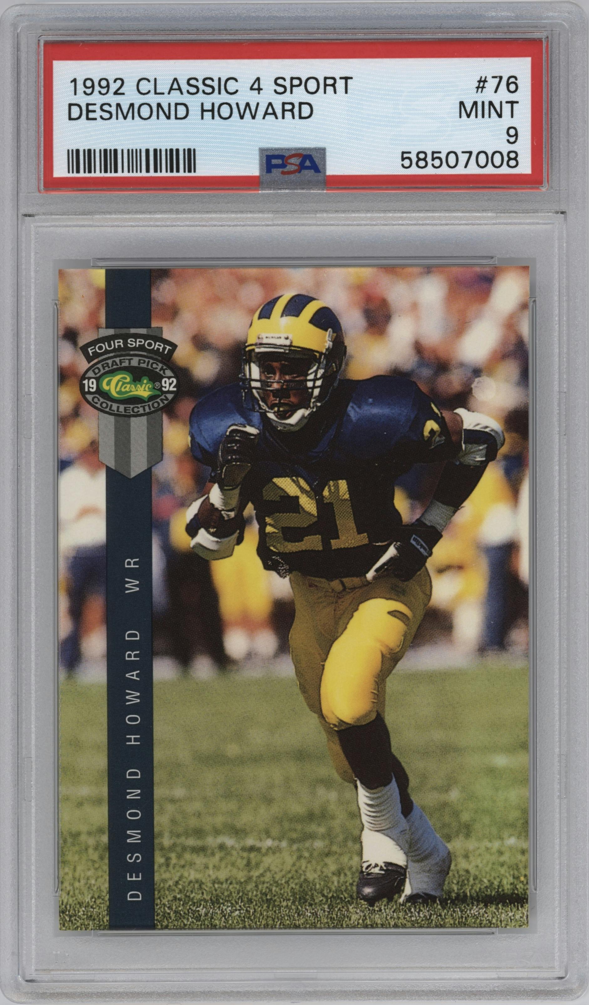 Desmond Howard from the 1992 Classic Four Sport set graded by PSA and given an overall grade of 9.