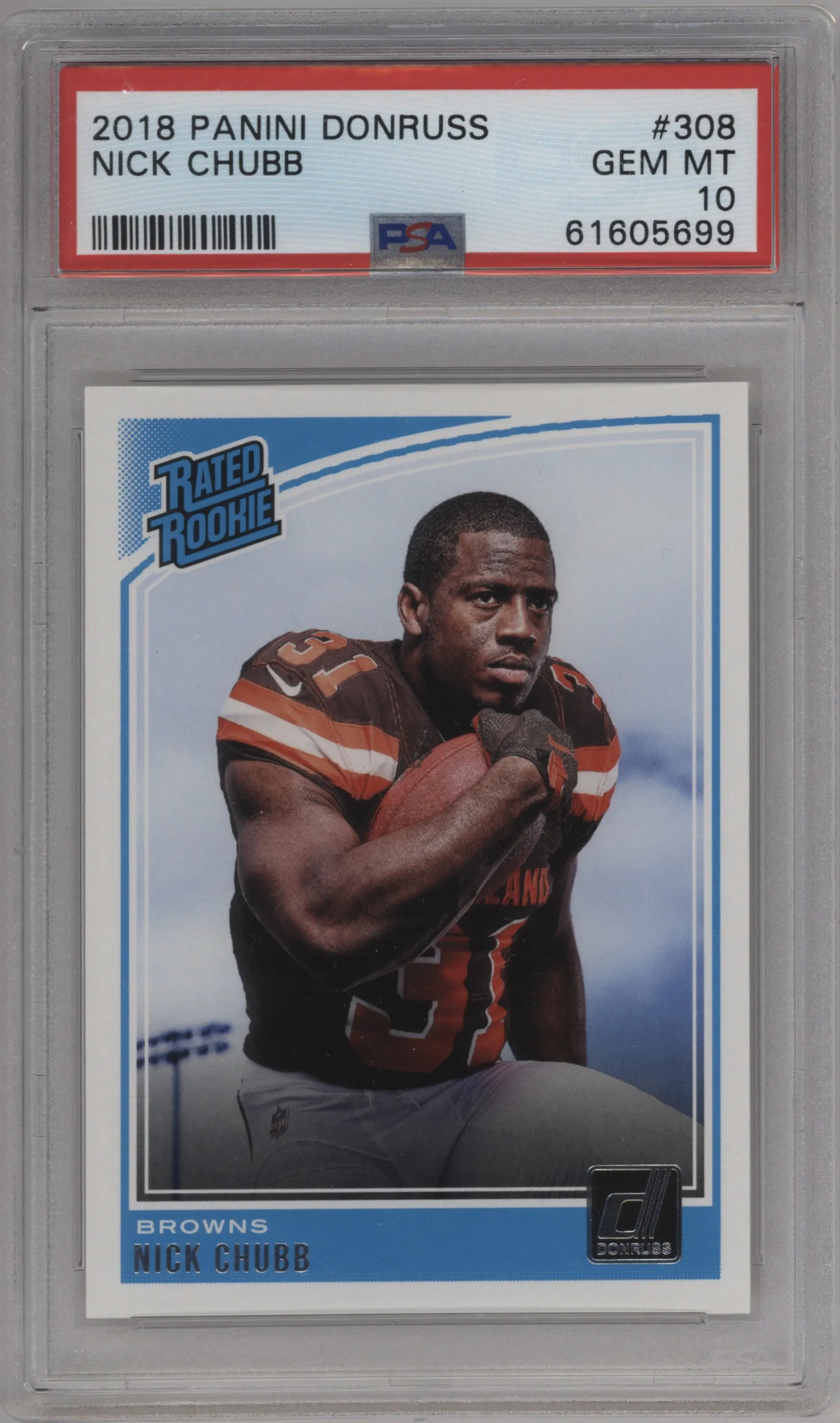 2018 Panini Donruss Rated Rookie Nick Chubb #308 PSA 10
