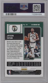 Jayson Tatum from the 2023-24 Panini Contenders Optic set featuring a Gold parallel graded by PSA and given an overall grade of 9.