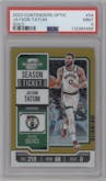 Jayson Tatum from the 2023-24 Panini Contenders Optic set featuring a Gold parallel graded by PSA and given an overall grade of 9.