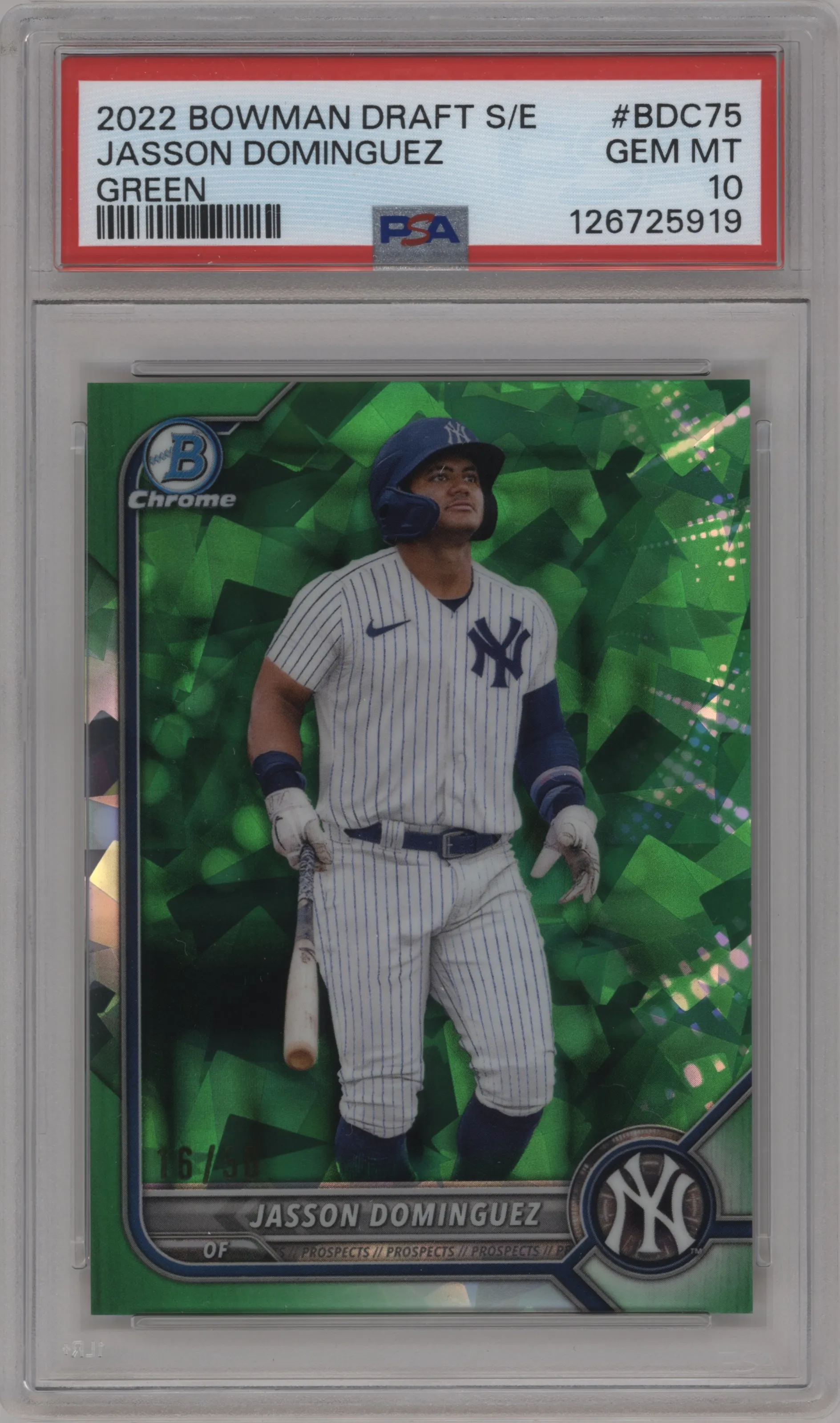 2022 Bowman Draft Sapphire Edition Chrome Jasson Dominguez Green #BDC-75 PSA 10