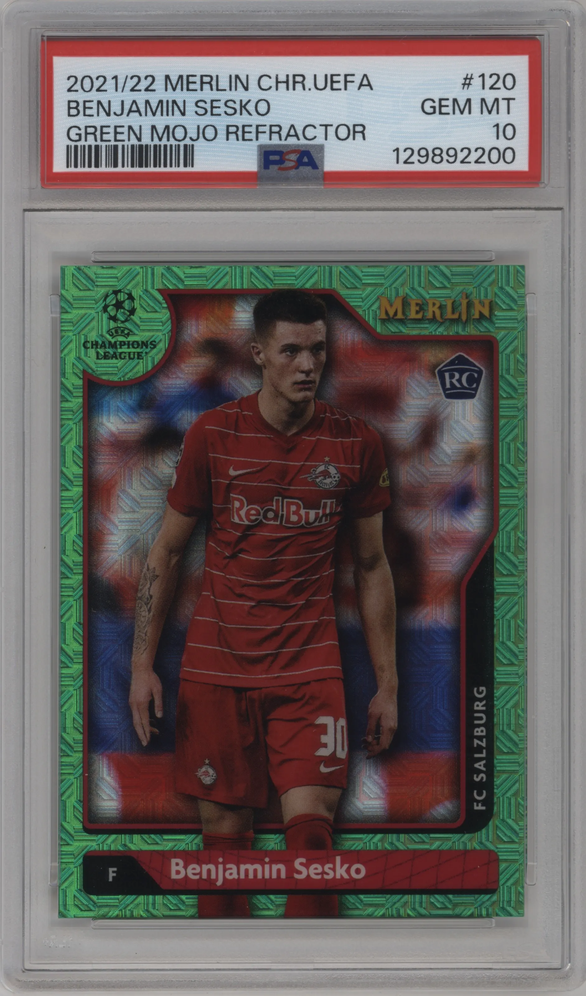 2021 Topps Merlin Chrome UEFA League Benjamin Sesko Green Mojo Refractor PSA 10