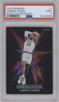 LeBron James from the 2023-24 Panini Obsidian set graded by PSA and given an overall grade of 9.