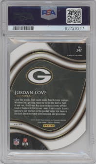 Jordan Love from the 2020 Panini Select set featuring a Die-Cut Zebra parallel graded by PSA and given an overall grade of 10.