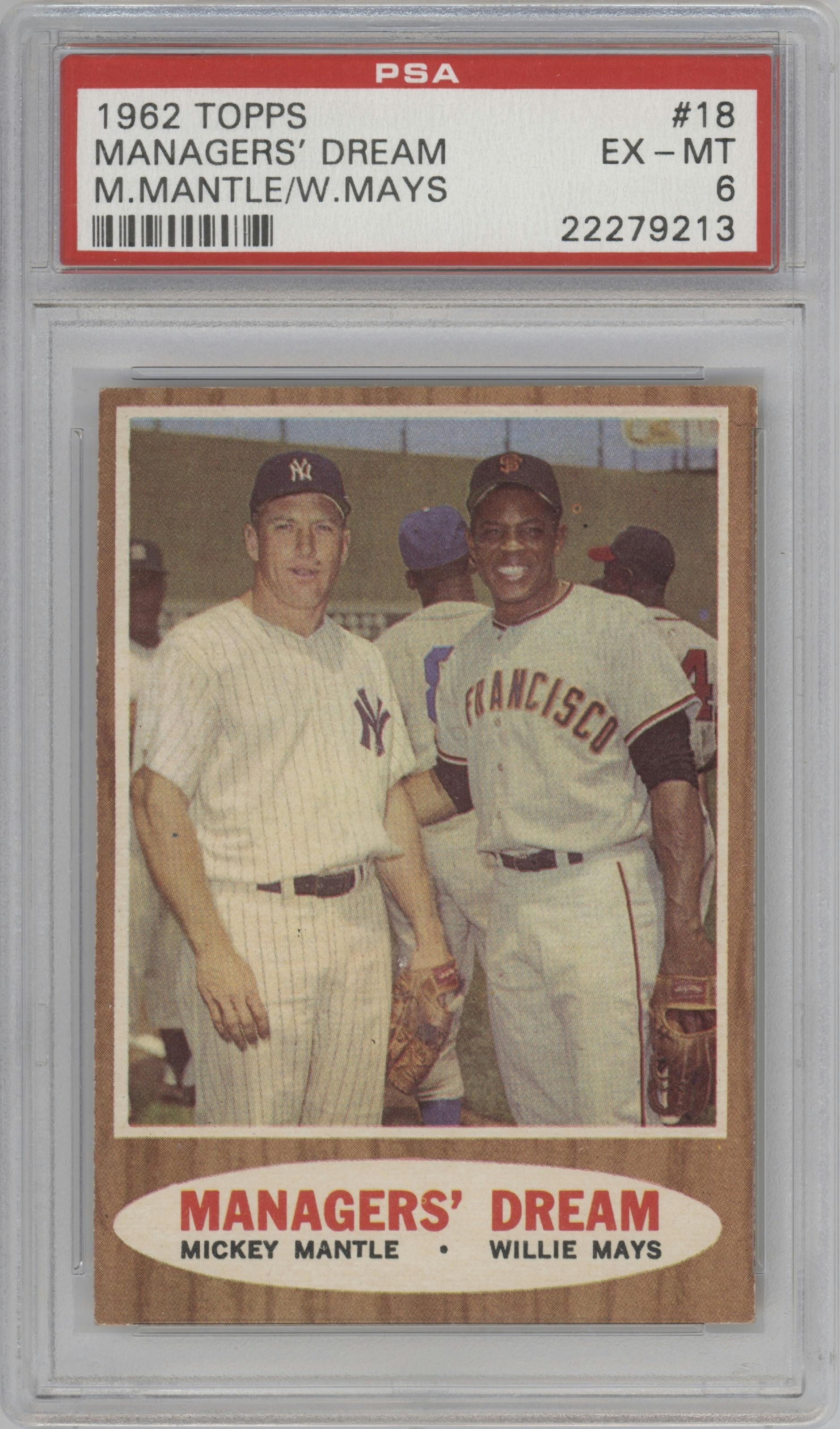 Mickey Mantle/Willie Mays from the 1962 Topps set graded by PSA and given an overall grade of 6.