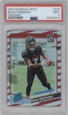 Bijan Robinson from the 2023 Donruss Optic set featuring a Freedom parallel graded by PSA and given an overall grade of 9.