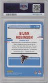 Bijan Robinson from the 2023 Donruss Optic set featuring a Freedom parallel graded by PSA and given an overall grade of 9.
