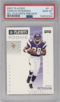 Adrian Peterson from the 2007 Playoff NFL Playoffs Preview set graded by PSA and given an overall grade of 10.