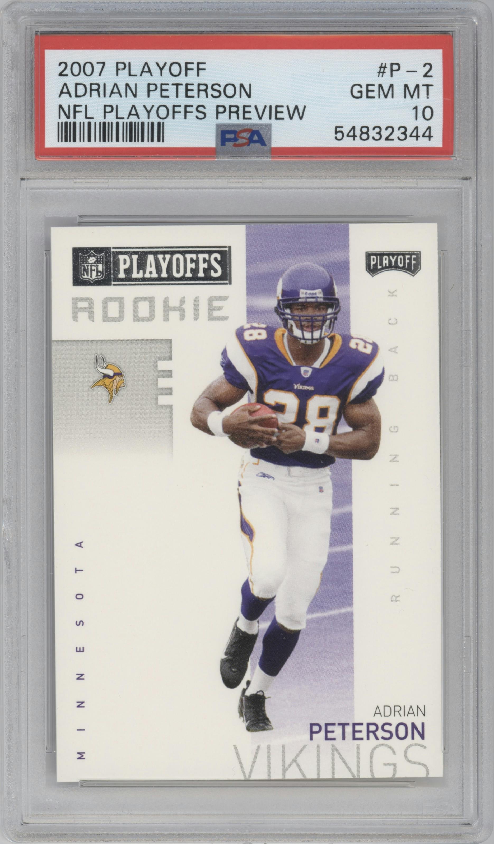 Adrian Peterson from the 2007 Playoff NFL Playoffs Preview set graded by PSA and given an overall grade of 10.