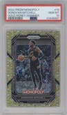 Donovan Mitchell from the 2022-23 Panini Prizm Monopoly set featuring a Gold Money Shimmer parallel graded by PSA and given an overall grade of 10.