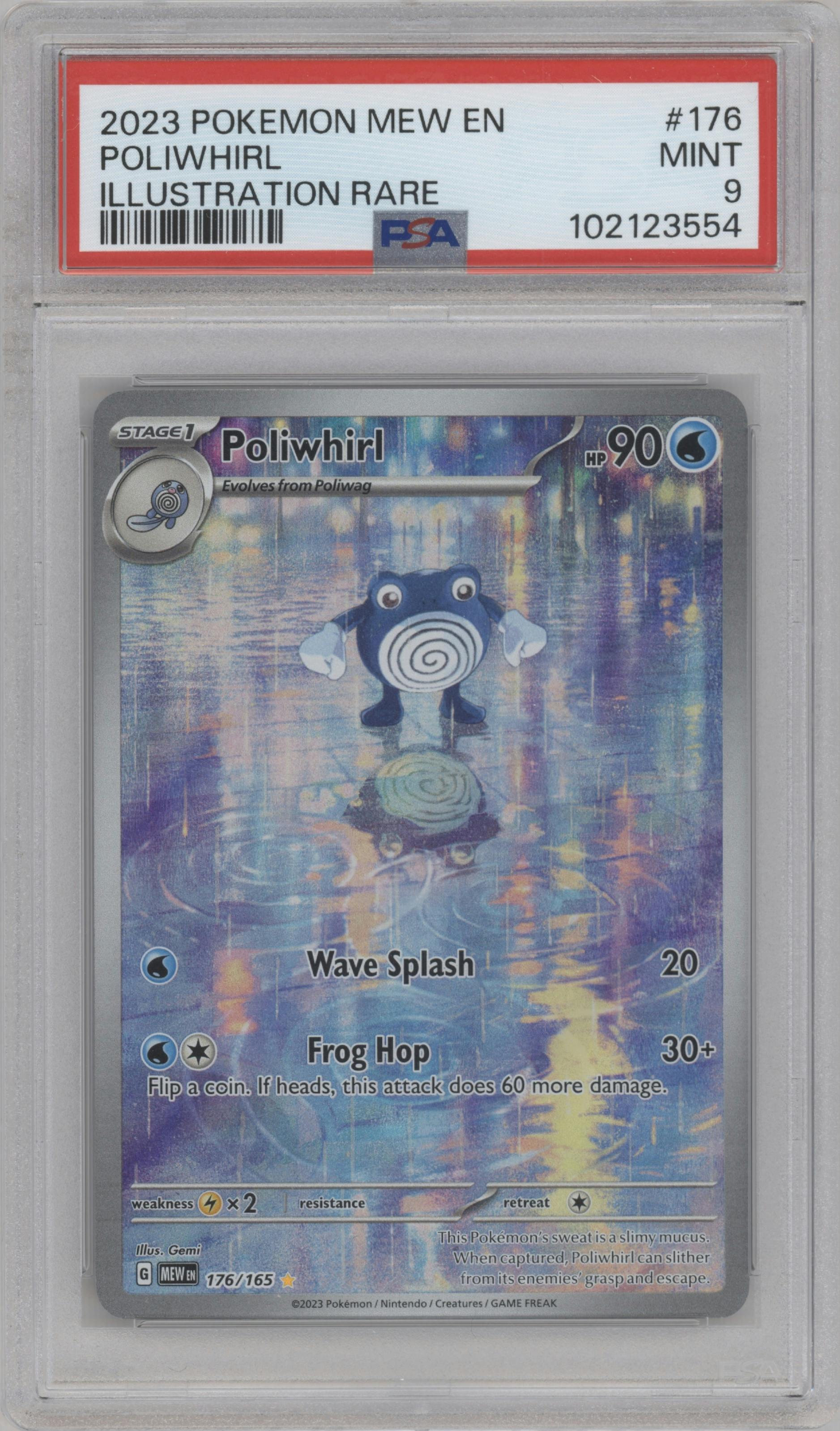 Poliwhirl from the 2023 Pokemon SV set graded by PSA and given an overall grade of 9.