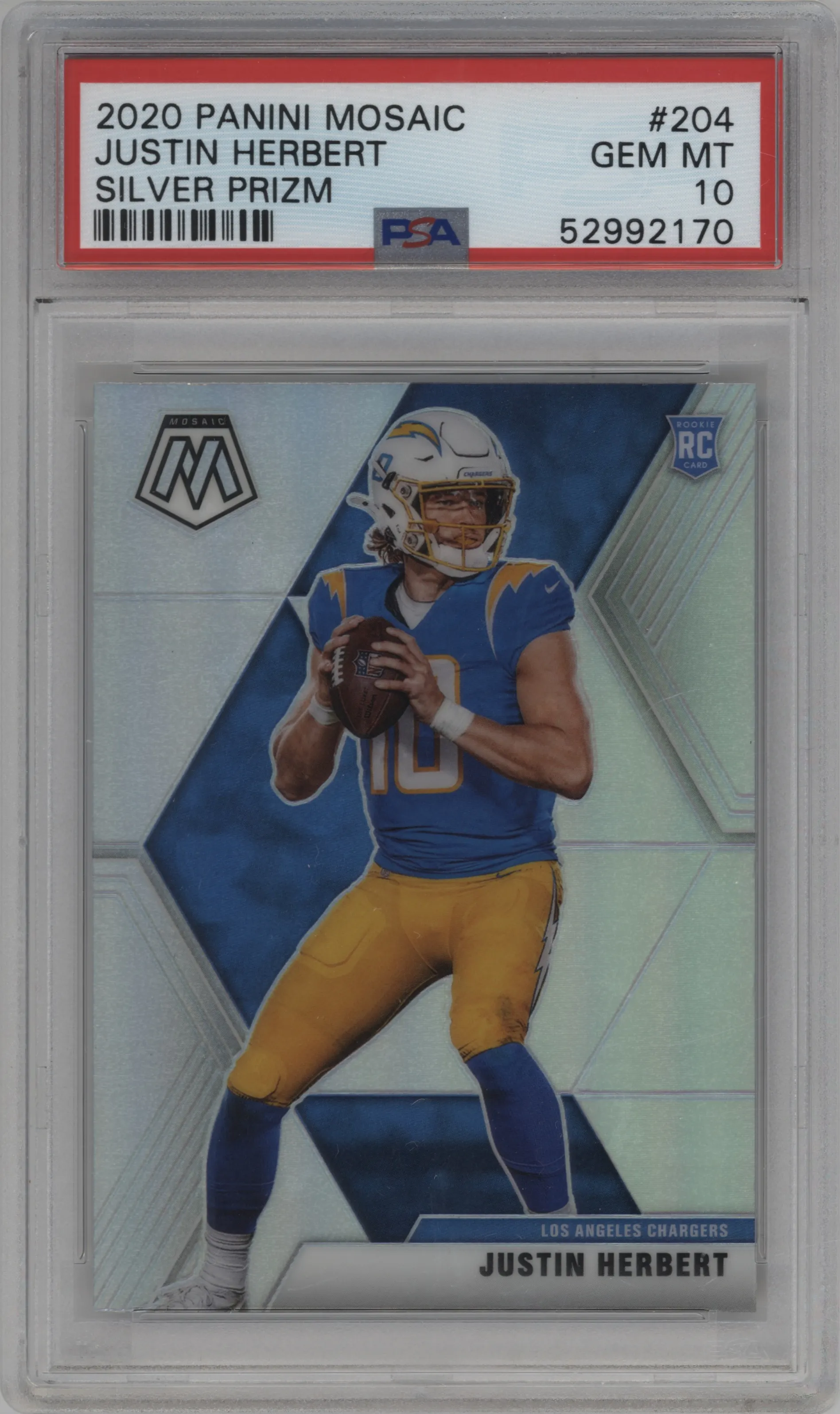 2020 Panini Mosaic Justin Herbert Silver PSA 10