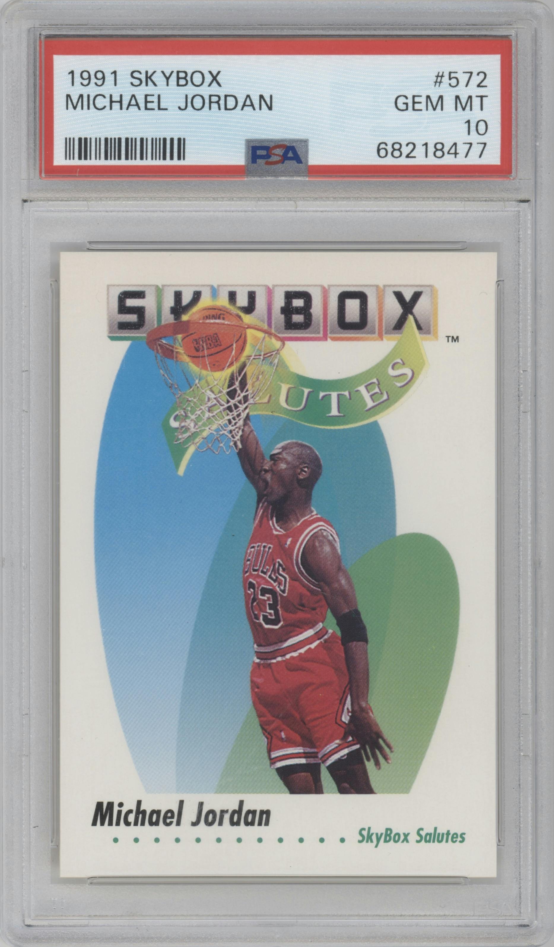 Michael Jordan from the 1991-92 Skybox set graded by PSA and given an overall grade of 10.