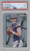 J.J. McCarthy from the 2024 Panini Prizm set graded by PSA and given an overall grade of 9.